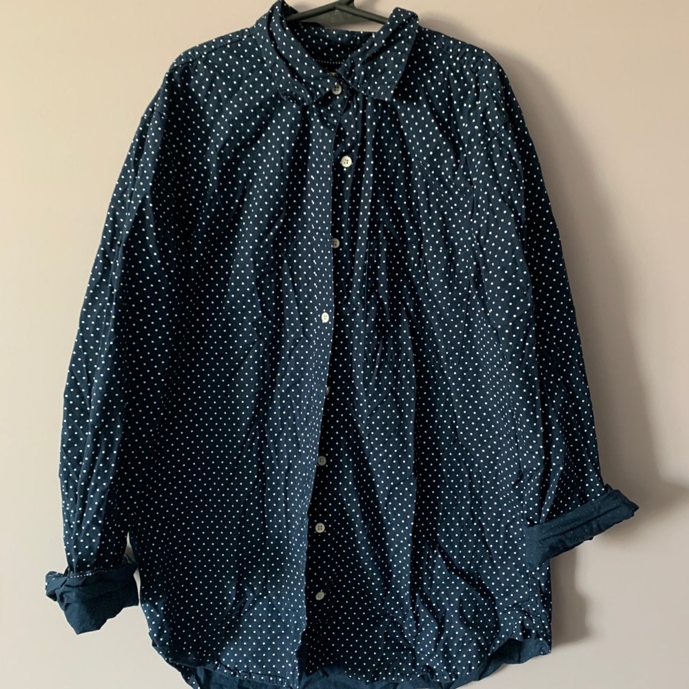 Navy Blue Women’s Polka Dot Button Down Blouse